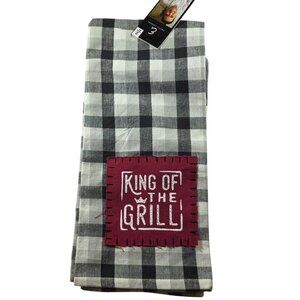 Towel set Emeril King Of The Grill Kitchen Plaid black white gift nwt
